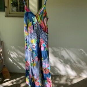 Jams World Floral Print Hawaiian Strappy Midi Sun Dress Vintage Women's XL